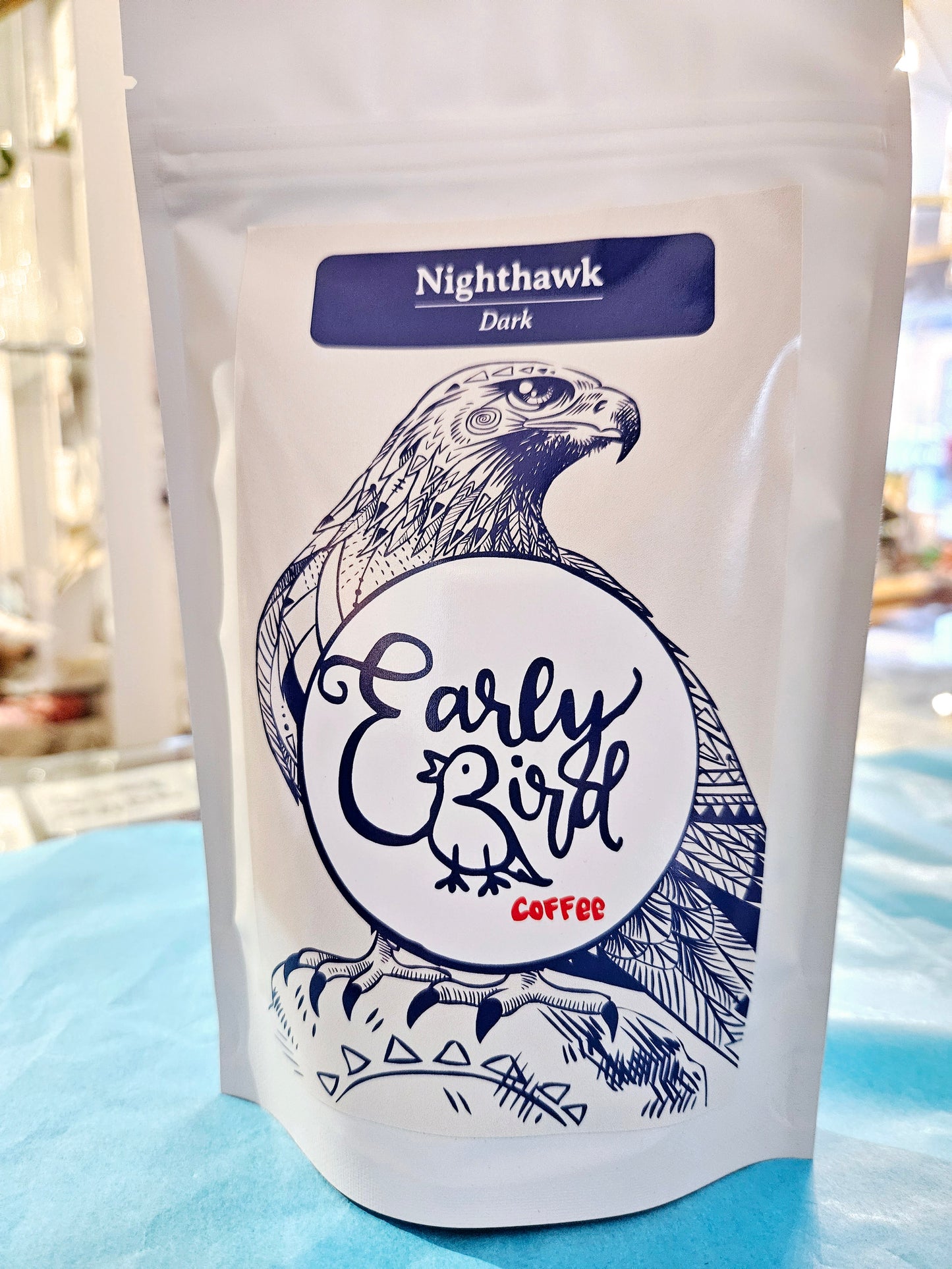 Closeup of a bag of coffee beans