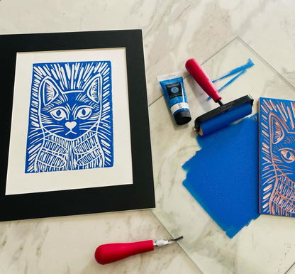 Original Linocut Cats